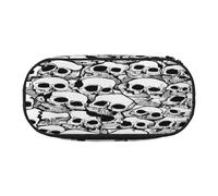Double Zipper Pencil Case with Mesh Pocket & 4 Pen Loops, Large School Supply Organizer, Makeup Pouch for Students, Artists, Travel, Black white skulls Pen bag, Durable Oxford Fabric Pencil Box Holder