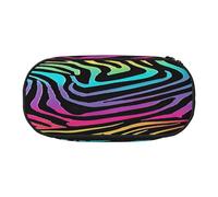 Double Zipper Pencil Case with Mesh Pocket & 4 Pen Loops, Large School Supply Organizer, Makeup Pouch for Students Travel, Colorful Rainbow Zebra Pen bag, Durable Oxford Fabric Pencil Box Holder