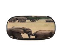 Double Zipper Pencil Case with Mesh Pocket & 4 Pen Loops, Large School Supply Organizer, Makeup Pouch for Students, Artists, Travel, Elephant Family Pen bag, Durable Oxford Fabric Pencil Box Holder