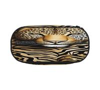 Double Zipper Pencil Case with Mesh Pocket & 4 Pen Loops, Large School Supply Organizer, Makeup Pouch for Students, Artists, Travel, Leopard Pattern Pen bag, Durable Oxford Fabric Pencil Box Holder