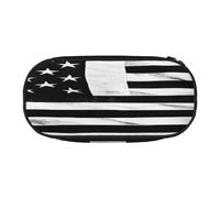 Double Zipper Pencil Case with Mesh Pocket & 4 Pen Loops, Large School Supply Organizer, Makeup Pouch for Students, Artists, Travel, Black White Flag Pen Bag, Durable Oxford Fabric Pencil Box Holder