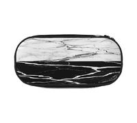 Double Zipper Pencil Case with Mesh Pocket & 4 Pen Loops, Large School Supply Organizer, Makeup Pouch for Students, Artists, Travel, Black White Marble Pen bag, Durable Oxford Fabric Pencil Box Holder