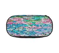 Double Zipper Pencil Case with Mesh Pocket & 4 Pen Loops, Large School Supply Organizer, Makeup Pouch for Students, Artists, Travel, Mermaid fish scale Pen bag, Durable Oxford Fabric Pencil Box Holder