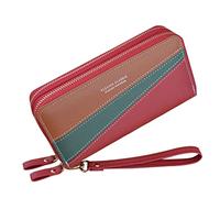 Double Zipper Wallet Ladies Long Large Capacity Clutch Double Layer Wallet Splicing Contrasting Color Change Mobile Phone Bag 10 Phone Case Wallet (RD2, One Size)