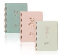 DoubleCare 3 PCS Aesthetic Spiral Notebooks, A5 Hardcover College Straight Line Horizontal Line Notebooks for School and Work, Cute journaling notebook with Large Pocket Lined Pages