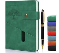 DoubleCare Lined Journal Notebook, A5 Leather Hardcover Thick College Ruled Thick Classic with Pen and Pocket Design, Thick Paper Writing, Journal for Women Men School Office, 5.75"X8.38",Green