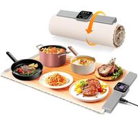 DoubleCare Silicone Heating Mat for Food, Electric Heating Tray Roll up with 5 Temperature Settings and 4-Hour Timer, Portable Fast Heating Mat for Parties, Buffets, Restaurants, Home Everyday Use