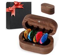 DoubleCare Walnut Guitar Pick Case Set with 12 Celluloid in 3 Thicknesses, Premium Guitar Pick Holder, Mini Jewelry Box, Bass Gift for Son, Mother, Father, Friend, Teacher