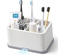 DoubleCare White Toothbrush Holder for Bathroom Detachable for Easy Clean 5 Slots Electric Toothbrush & Toothpaste Caddy for Family & Kids on Bathroom Vanity,Sink,and countertop,Transparent (YJ-01)