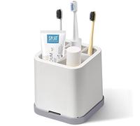DoubleCare White Toothbrush Holder for Bathroom Detachable for Easy Clean 5 Slots Electric Toothbrush & Toothpaste Caddy for Family & Kids on Bathroom Vanity, Sink, and countertop (YJ-01)
