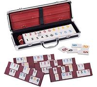 Doublefan Rummy Game Set Large Size With 106 Tiles And Four 2 Tier Playing Racks in Aluminum Case, Rummy Cube Games Set Travel/Camping Choice (2-6 Players)