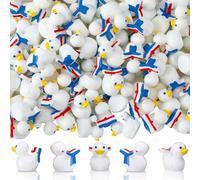 DoubleFill 100 Pcs Mini Resin Ducks Tiny Ducks Bulk Small Miniature Figurines for Garden Micro Landscape Dollhouse Decor Aquarium Ornament Tiny Toys (Red, White, Blue,Cruise)