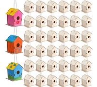 DoubleFill 12 Pcs 4.33" Wooden Bird Houses Bulk for Kids DIY Unfinished Hanging Birdhouse for Crafts Art Wood Toys boy Girl Class Activity Creative Project Parties Design