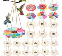 DoubleFill 12 Pcs Bird Feeder Craft Kits for Kids Ages 3-8 Make Your Own Bird Feeders Kids Arts and Crafts DIY Wooden Art Painting Bird Feeders for Outside DIY Craft for Garden Outdoor Decoration