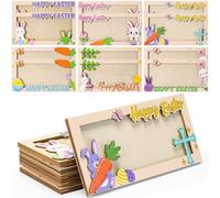 DoubleFill 12 Pcs Easter Money Holders for Cash Card Holder Gifts Set Wooden Easter Card Box Bunny Egg Cross DIY Christian Holiday Party Favors Decors, 6 Styles