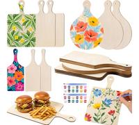 DoubleFill 12 Pcs Mini Wooden Cutting Board Craft with Handle Round Rectangle Square Unfinished Wood Paddle Blank Chopping Plank for DIY Kitchen Cooking Home Crafts Baby Shower Party Decoration