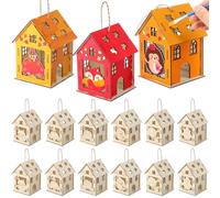 DoubleFill 12 Pcs Thanksgiving Painting House Craft Kits for Kids Wooden Fall House Craft DIY Unfinished Paint 3D Pumpkin Turkey Kits for Halloween Party Supplies Decoration