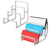 DoubleFill 2 Pack Purse Organizer for Closet Display 3 Layer Riser Stand Clutch Purse Organizer Display Metal Wallet Rack for Handbag Home Retail Boutique Store Supplies
