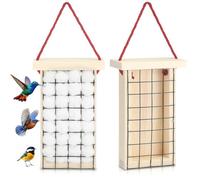 DoubleFill 2 Pack Wooden Bird Nest Material Holder 8.7 x 5.3 Inch Bird Nest Material Dispenser Refillable Rustic Hanging Helper Hummingbird Nesting Cage Holder House for Outdoor Cotton Not Include