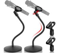 DoubleFill 2 Pcs Desktop Microphone Stand 13.8" Heavy Duty Flexible Gooseneck Mic Stand with Metal Round Base Adjustable Tabletop Mic Holder Podcast Lecture Podium Streaming Recording