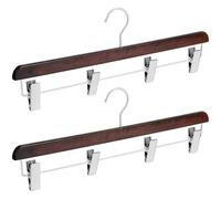 DoubleFill 2 Pcs Kilt Hanger 20 Inches Wooden with 4 Clips, Nut Brown | Wood Build, Chrome Clips for Skirts Pants Shorts, 360 Swivel Hook, Closet Space Saving Hangers, Non Slip Grip