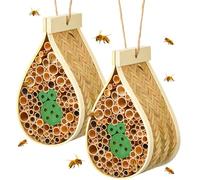 DoubleFill 2 Pcs Mason Bee House Hanging Handmade Bee Hotel Bamboo Bee Hives Wild Pollinator Bee Habitat Beehive for Pollinating Beekeeping Supplies Enhance Garden Productivity (Water Drop)
