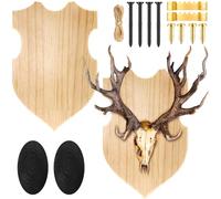 DoubleFill 2 Sets Wooden Deer Antler Mounting Kit Deer Mount Plaque Antler Display Kit Skull Mounting Set with Expanded Polyethylene Foam Hemp Rope Hooks Screws and Glue Point Dots