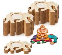 DoubleFill 20 Pcs Diwali DIY Painting Tea Light Holders Crafts Wooden Tealight Candle Holders Tealight Holder Decorations Pooja Home Gift for Diwali Temple Puja Indian Party Supplies(Elephant)