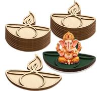 DoubleFill 20 Pcs Diwali DIY Painting Tea Light Holders Crafts Wooden Tealight Candle Holders Tealight Holder Decorations Pooja Home Gift for Diwali Temple Puja Indian Party Supplies(Oil Lamp)