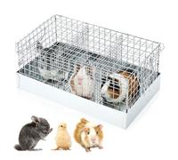 DoubleFill 3 Hole Folding Rabbit Transport Cage, 18 x 10 x 8 in Portable Guinea Pig Bunny Carrier with Tray & Handles for Travel, Temporary Housing, Indoor Outdoor Small Pet Habitat