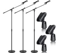 DoubleFill 3 Pack One Hand Microphone Stand with Weighted Heavy Round Base, 3 to 5.3 ft Height Adjustment Microphone Stands, Telescoping Mic Boom Arm, Mic Holder for Singing Concert Performances