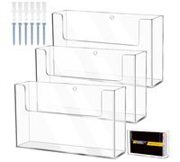 DoubleFill 3 Pack Post Card Holder Display Stand 6 x 4 Inch Wall Mount Index Display Clear Acrylic Organizer Small Brochure Hanging Pamphlet Holder for Flyer Magazine File Display
