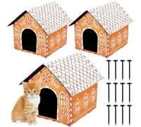 DoubleFill 3 Pcs Christmas Gingerbread Cat Houses for Outdoor Cats Winter Weatherproof Insulated Stray Feral Cat Dog House Bed Outdoor Pet Shelter Warm Waterproof Pet Cave Wild Animal
