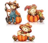 DoubleFill 3 Pcs Fall Wooden Scarecrow with Pumpkins Table Decor Set