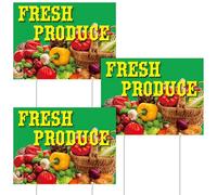 DoubleFill 3 Pcs Fresh Produce Sign with Metal Ground Stakes 12 x 16 Inch Vegetable Sign Double Sided Outdoor Yard Signs Corrugated Plastic Sign Event Signage for Outdoors Business (Green)