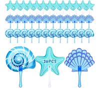 DoubleFill 36 Pcs Summer Plastic Handheld Fans Flamingo Pineapple Palm Leaves Oceans Piñata Shaped Hawaiian Tropical Handheld Plastic Fans for Luau Theme Birthday Beach Party Favors(Oceans)