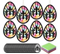 DoubleFill 36 Sets Easter Jesus Cross Suncatchers Crafts Kit Christian Religious Easter Crafts Vbs Craft Kit Stained Glass Effect Tissue Paper Kits Bulk for Window Church Home Decor Ornament Party Art