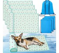 DoubleFill 4 Pack Cooling Dog Mats with Supportive Pillow 23.6" x 31.5" Self Cooling Dog Pads Ice Silk Washable Pet Cool Mat Summer Cat Sleeping Pad with Storage Bag for Crate Bed Floor (Large, Green)