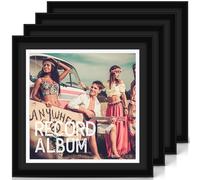 DoubleFill 4 Pack Record Album Frame with Mat 15 x 15 Inches Vinyl Record Frame for the Wall Hanging Large Art Picture Black LP Display Album Cover Frame Photo for Home Room Decor(White, Black Mat)