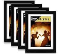 DoubleFill 4 Pcs Black Theatre Frame with Mat Fits 5.5x8.5 Inch Stage Show Program Frame Wall Hanging or Tabletop Art Frames with Easel Stand and Installed Hanger for Wall Gallery Poster (White)