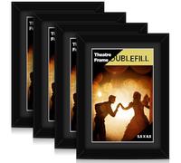 DoubleFill 4 Pcs Black Theatre Frame with Mat Fits 5.5x8.5 Inch Stage Show Program Frame Wall Hanging or Tabletop Art Frames with Easel Stand and Installed Hanger for Wall Gallery Poster (Black)