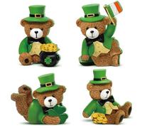 DoubleFill 4 Pcs St Patrick's Day Bear Figurines Table Decorations Wooden Teddy Bears Statue Decor Holiday Patty's Leprechaun Tabletop for St. Patrick's Day Office Desk Mantle Home Party Supplies