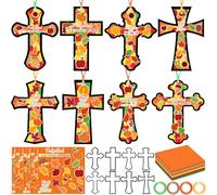 DoubleFill 48 Sets Fall for Jesus Suncatchers Crafts Thanksgiving Fall Blessing Tissue Paper Craft Kit Christian Religious Jesus Cross Crafts for Thanksgiving Autumn Church Classroom Party Supplies