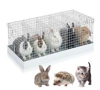 DoubleFill 5 Hole Folding Rabbit Cage 30 x 12 x 12 in Portable Bunny Carrier with Tray and Handles for Transport, Travel or Temporary Housing, Indoor Outdoor Pet Habitat Animal Enclosure