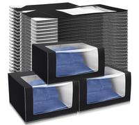 DoubleFill 50 Pack Hat Boxes with Clear Window, Foldable Black Gift Boxes for Baseball Caps, Storage, Display and Shipping