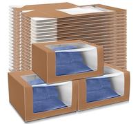 DoubleFill 50 Pcs Gift Boxes with Window Display Clear for Baseball Cap Paper Fold Hat Organizer Storage Display Case (Brown)