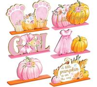 DoubleFill 6 Pcs Fall Little Pumpkin Baby Shower Decoration Wooden Fall Baby Shower Table Centerpieces Autumn a Little Pumpkin Is on the Way Table Decoration Signs Maple Tabletop for Party Supplies