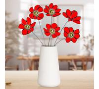 DoubleFill 6 Pcs Stained Glass Flowers Gift for Her 17inch Red Gerbera Flower Bouquets Home Garden Decor Faux Flower Floral for Mom Birthday Gifts(No Vase)