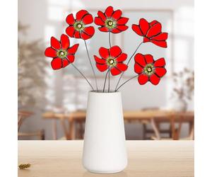 DoubleFill 6 Pcs Stained Glass Flowers Gift for Her 17inch Red Gerbera Flower Bouquets Home Garden Decor Faux Flower Floral for Mom Birthday Gifts(No Vase)