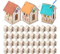 DoubleFill 60 Pcs Wooden Gingerbread House DIY Craft Kit for Kids Unfinished Christmas Village Houses with Twine Christmas Wood Craft to Paint and Build for Art Party Gift Winter Activity Decor